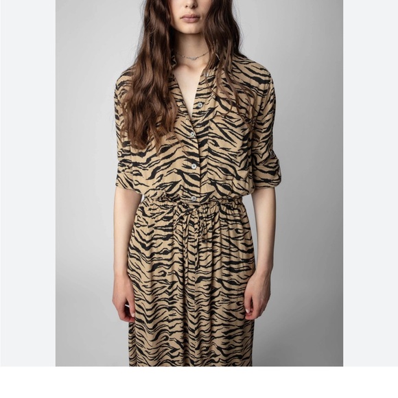 Zadig & Voltaire Black &  Tan Radial Tiger Dress - Picture 1 of 16